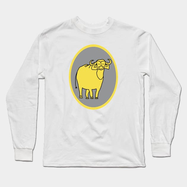 Illuminating Ox on Ultimate Gray Oval Long Sleeve T-Shirt by ellenhenryart